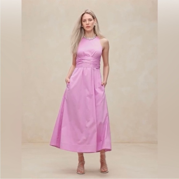 NWT! Banana Republic Warm Iris Stretch-Cotton Poplin Maxi Dress 🌎 - Picture 3 of 8